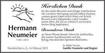 Traueranzeige von Hermann Neumeier von Pegnitz-Zeitung
